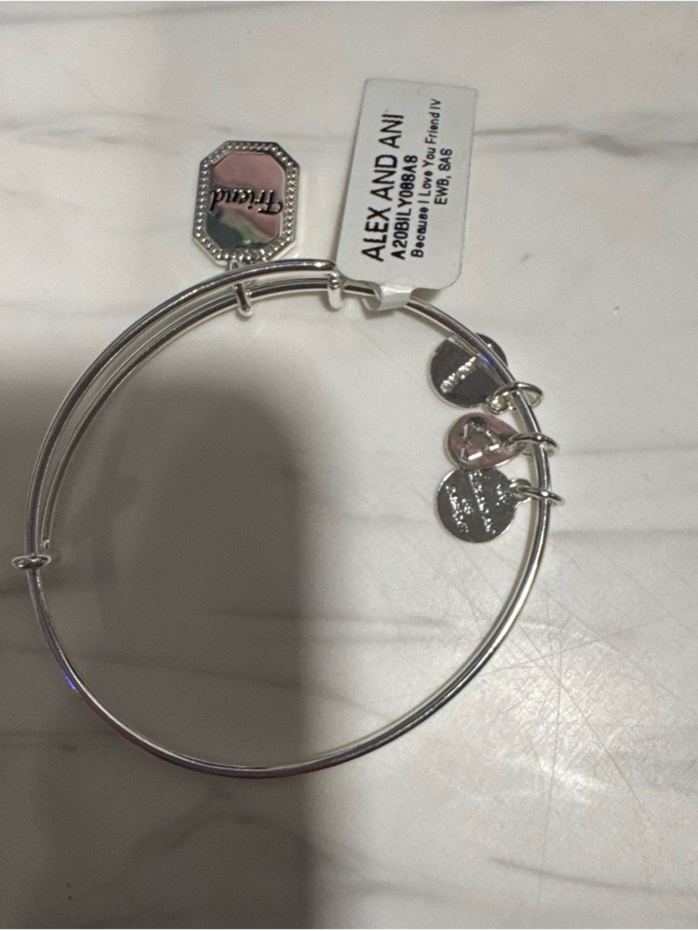 Alex and Ani Silver Tone Expandable Charm Bangle with 'Friend' Tag